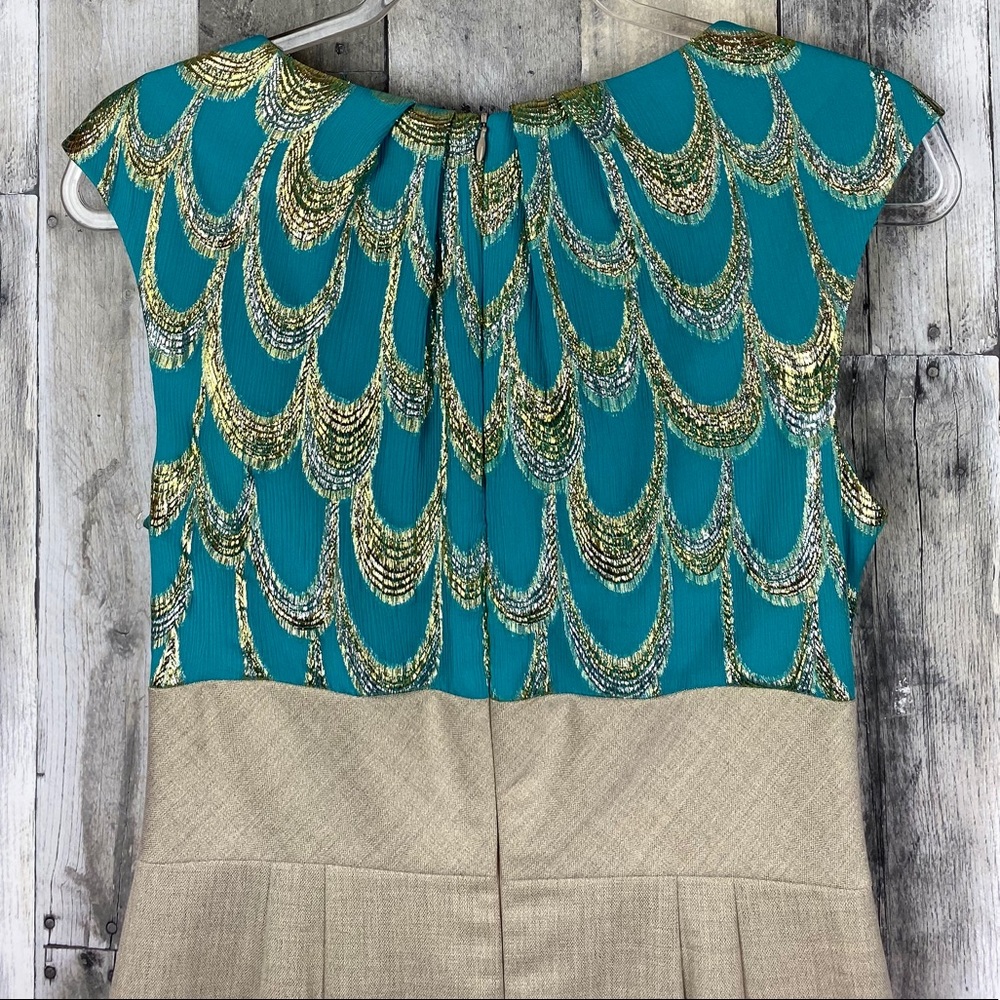 Trina Turk Peacock Metallic Sheath Dress Size 6 - Picture 5 of 8